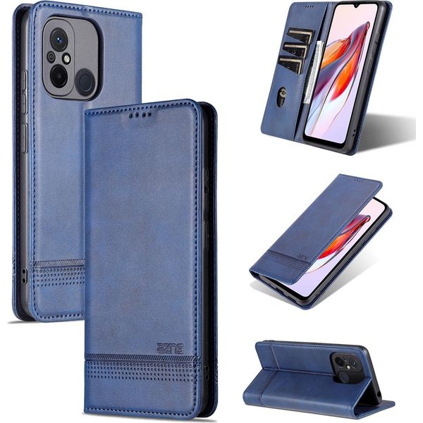 Custodia In Pelle Per Xiaomi Redmi 12C / Poco C55, Custodia Pieghevole A Portafoglio Con Chiusura Magnetica E Supporto Blu-image