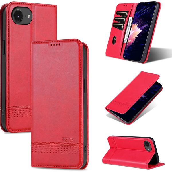 Custodia In Pelle Per Iphone 16E, Custodia Pieghevole A Portafoglio Con Chiusura Magnetica E Supporto Rosa-image