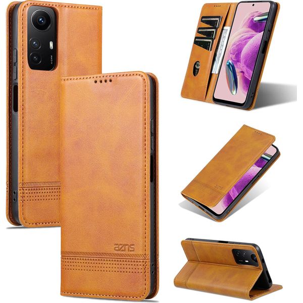 Custodia In Pelle Per Xiaomi Redmi Note 12S, Custodia Pieghevole A Portafoglio Con Chiusura Magnetica E Supporto Giallo-image
