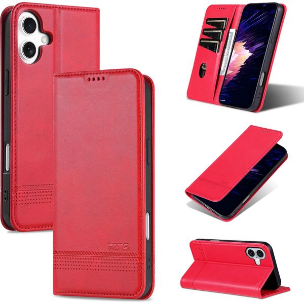 Custodia In Pelle Per Iphone 16, Custodia Pieghevole A Portafoglio Con Chiusura Magnetica E Supporto Rosa-image