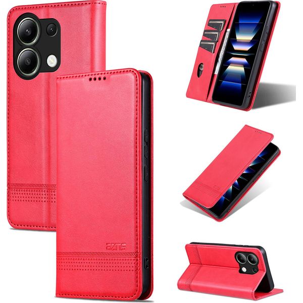 Custodia In Pelle Per Xiaomi Redmi Note 13 4G, Custodia Pieghevole A Portafoglio Con Chiusura Magnetica E Supporto Rosa-image
