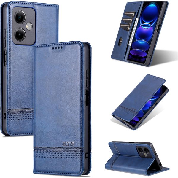 Custodia In Pelle Per Xiaomi Redmi Note 12 5G, Custodia Pieghevole A Portafoglio Con Chiusura Magnetica E Supporto Blu-image