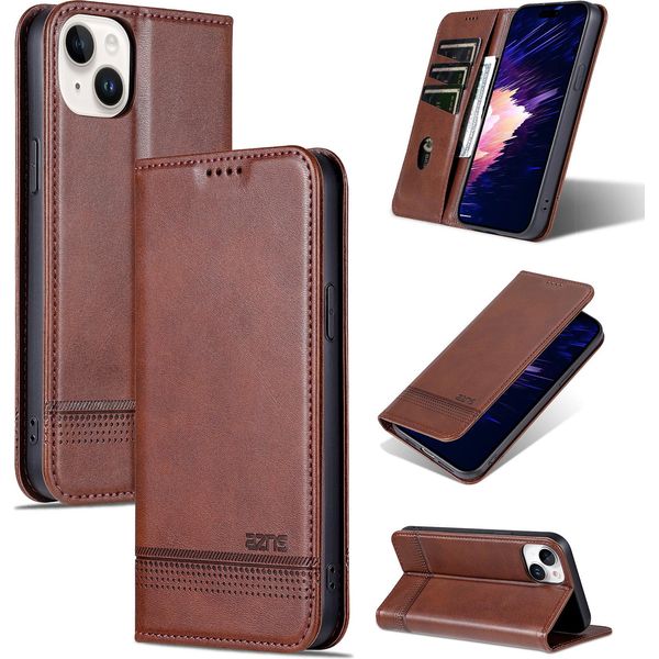 Custodia In Pelle Per Iphone 15, Custodia Pieghevole A Portafoglio Con Chiusura Magnetica E Supporto Caffè-image