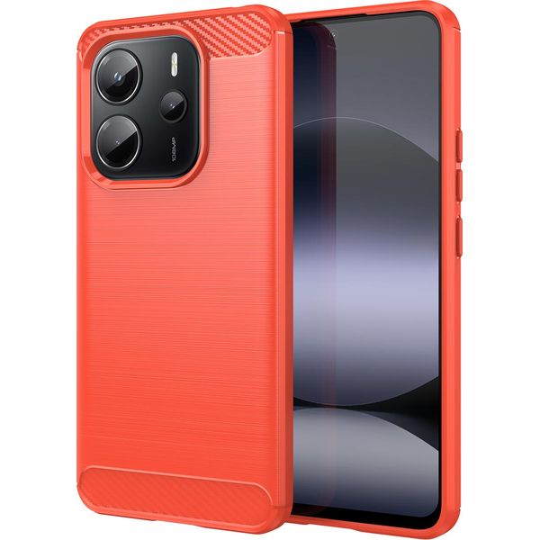 Custodia Per Xiaomi Redmi Note 14 4G In Silicone Tpu Morbido, Fibra Di Carbonio, Custodia Protettiva Antiurto Rossa-image