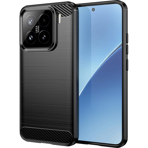 Custodia Per Xiaomi 15 In Silicone Tpu Morbido, Fibra Di Carbonio, Custodia Protettiva Antiurto Nera-image