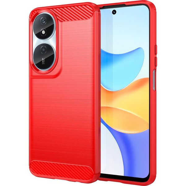 Custodia Per Honor 90 Smart In Silicone Tpu Morbido, Fibra Di Carbonio, Custodia Protettiva Antiurto Rossa-image