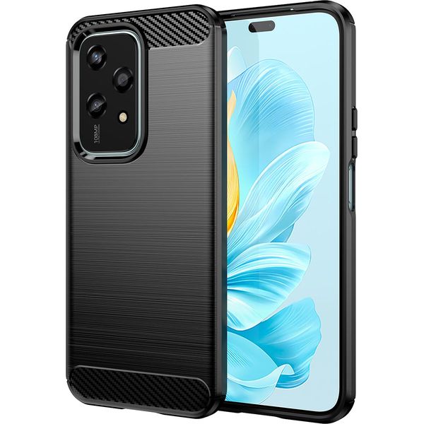 Custodia Per Honor 200 Lite In Silicone Tpu Morbido, Fibra Di Carbonio, Custodia Protettiva Antiurto Nera-image