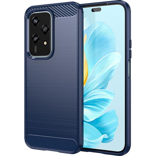 Custodia Per Honor 200 Lite In Silicone Tpu Morbido, Fibra Di Carbonio, Custodia Protettiva Antiurto Blu-image