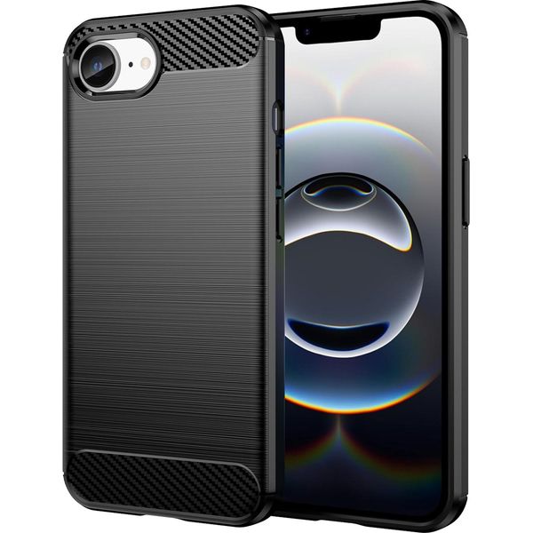 Custodia Per Iphone 16E In Silicone Tpu Morbido, Fibra Di Carbonio, Custodia Protettiva Antiurto Nera-image