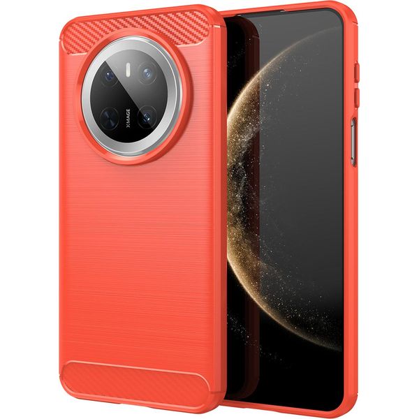 Custodia Per Huawei Mate 70 In Silicone Tpu Morbido, Fibra Di Carbonio, Custodia Protettiva Antiurto Rossa-image