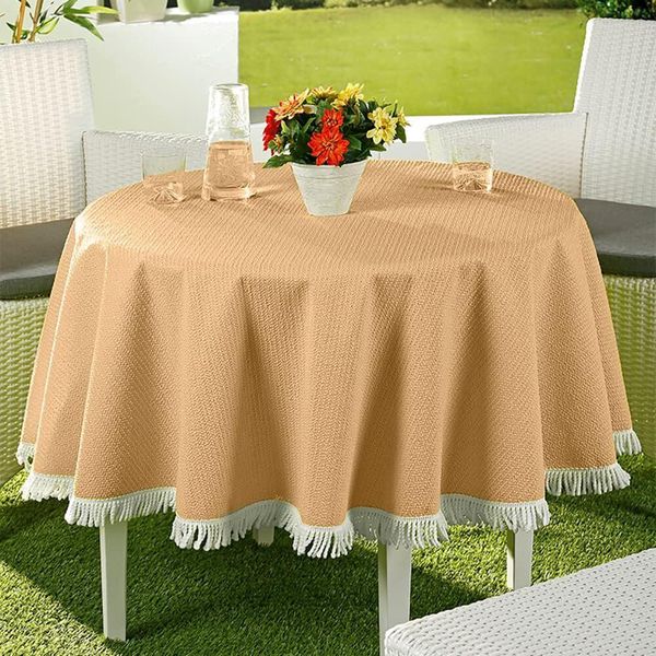 Emhelle Tovaglia Da Giardino Balcone Terrazza 130 Cm Rotonda, Beige-image
