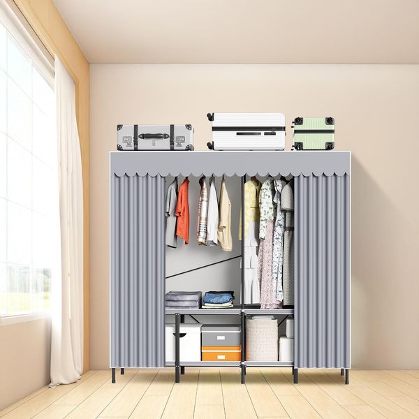 Armadio In Tessuto Bettizia, Armadio Pieghevole, Guardaroba, Appendiabiti Con 1 Asta Appendiabiti, Grigio, Pieghevole, 178 X170 X 48 Cm-image
