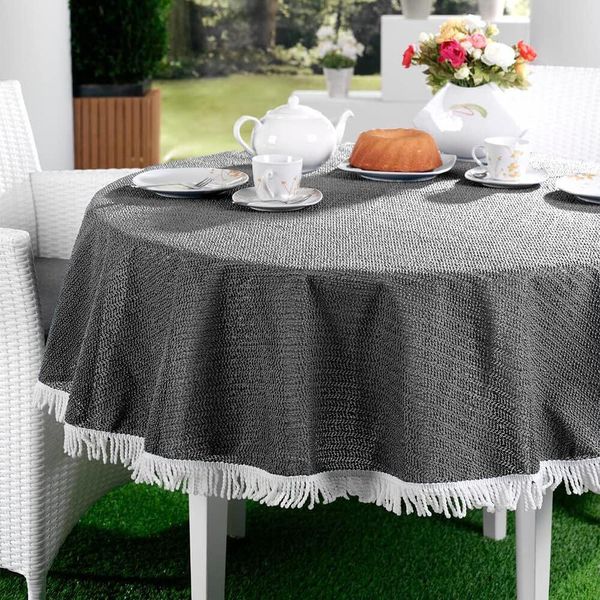 Emhelle Tovaglia Da Giardino Balcone Terrazza 130 Cm Rotonda, Grigio Scuro-image