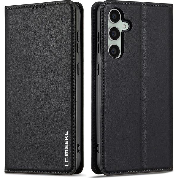 Custodia Magnetica In Pelle Flip Per Samsung Galaxy S25 Edge, Con Slot Per Schede E Funzione Stand Nero-image