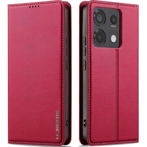 Custodia Magnetica In Pelle Flip Per Xiaomi Redmi Note 13 4G, Con Slot Per Schede E Funzione Stand Rosso-image