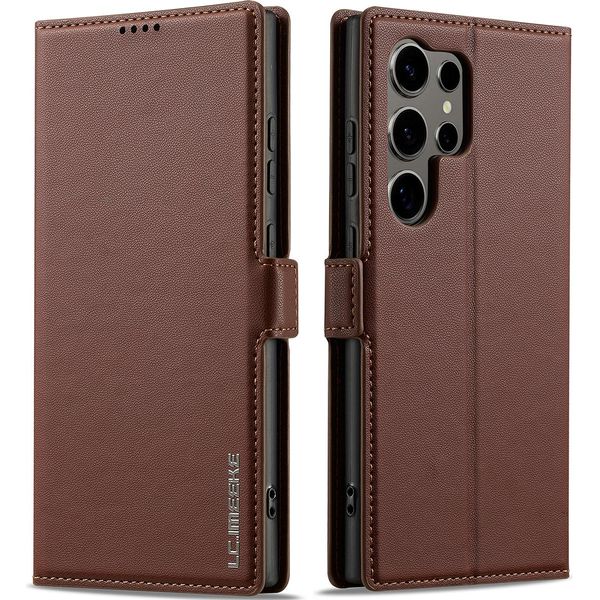 Custodia Magnetica In Pelle Flip Per Samsung Galaxy S25 Ultra, Con Slot Per Schede E Funzione Stand Marrone-image