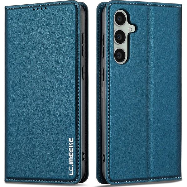 Custodia Magnetica In Pelle Flip Per Samsung Galaxy S25, Con Slot Per Schede E Funzione Stand Blu-image