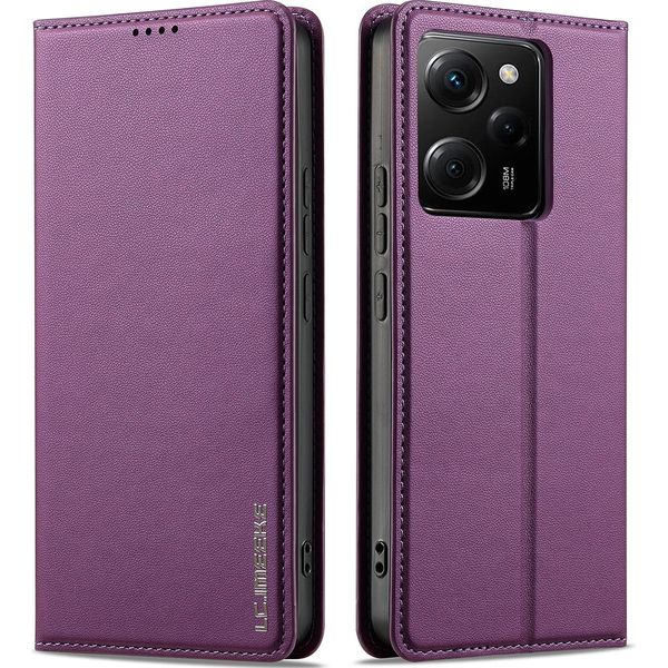 Custodia Magnetica In Pelle Flip Per Xiaomi Redmi Note 12 5G/Poco X5, Con Slot Per Schede E Funzione Stand Viola-image