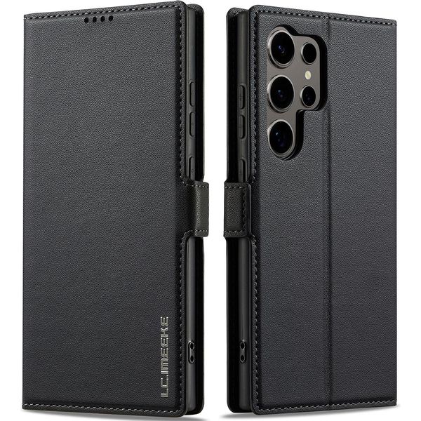 Custodia Magnetica In Pelle Flip Per Samsung Galaxy S25 Ultra, Con Slot Per Schede E Funzione Stand Nero-image