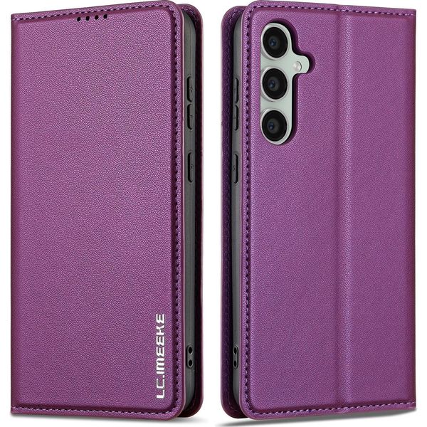 Custodia Magnetica In Pelle Flip Per Samsung Galaxy S25+, Con Slot Per Schede E Funzione Stand Viola-image