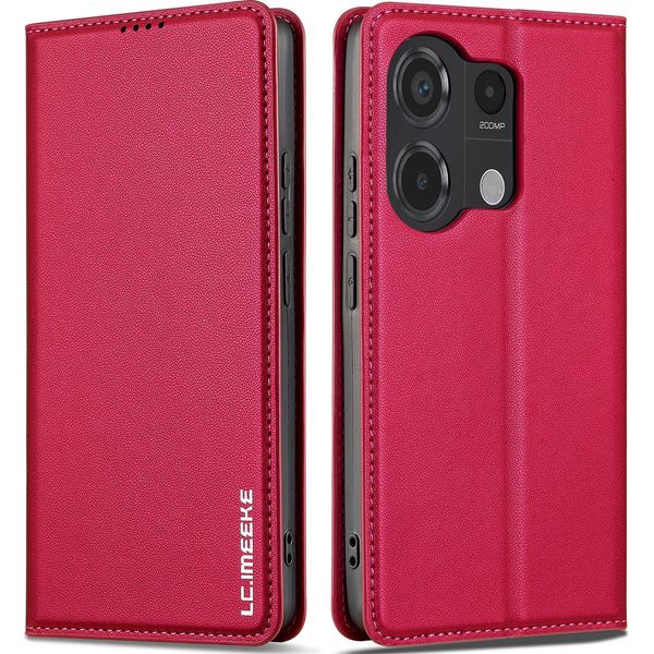 Custodia Magnetica In Pelle Flip Per Xiaomi Redmi Note 13 Pro 4G, Con Slot Per Schede E Funzione Stand Rosso-image