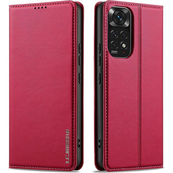 Custodia Magnetica In Pelle Flip Per Xiaomi Redmi Note 11 Pro / Note12 Pro 4G, Con Slot Per Schede E Funzione Stand Rosso-image