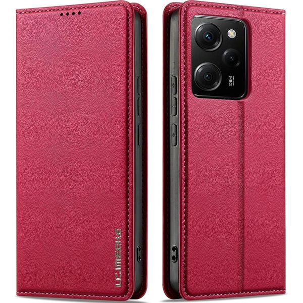 Custodia Magnetica In Pelle Flip Per Xiaomi Redmi Note 12 5G/Poco X5, Con Slot Per Schede E Funzione Stand Rosso-image