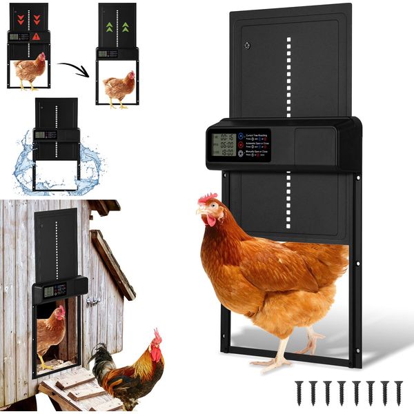 Aopunly Porta Per Polli, Porta Automatica Per Polli, Porta Per Pollai, Porta Automatica Per Polli Porta Automatica Per Polli In Alluminio Con Impermeabile, Timer, Manuale-image