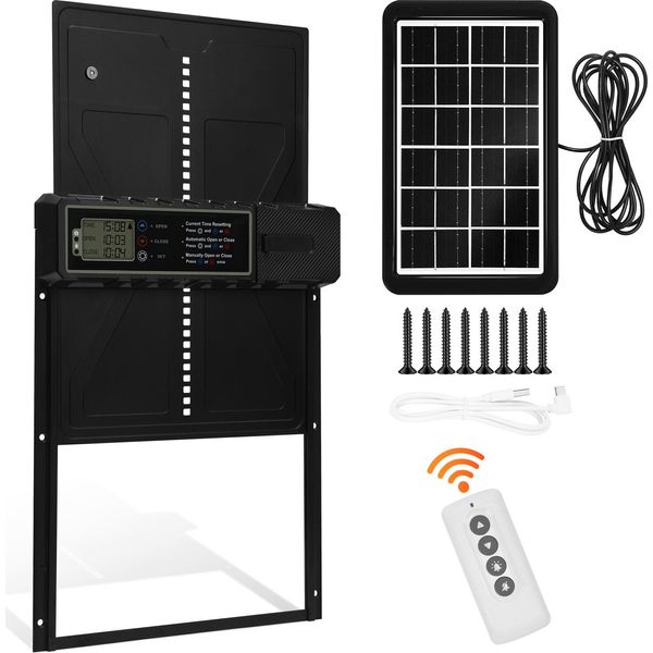 Aopunly Porta Per Polli Automatica, Porta Per Polli In Alluminio Solare, Apriporta Elettrico, Con Timer, Protezione Anti-Trappola Intelligente E Telecomando-image