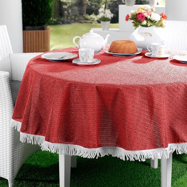 Emhelle Tovaglia Da Giardino Balcone Terrazza 160 Cm Rotondo, Rosso-image