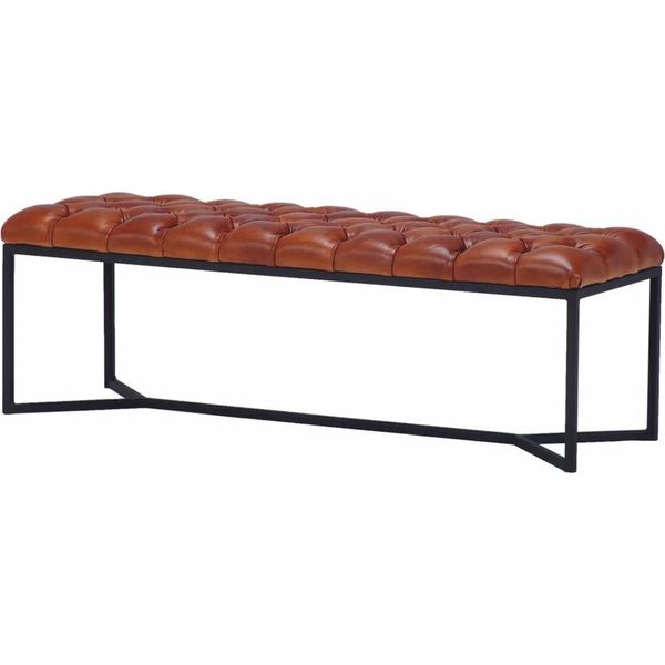 Casa Padrino Panca Chesterfield In Vera Pelle Marrone/Nera 180 Cm - Mobili In Vera Pelle-image