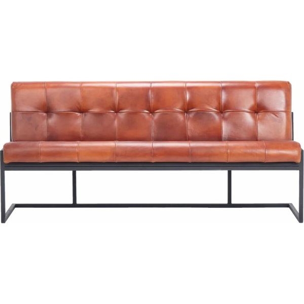 Casa Padrino Panca Chesterfield In Vera Pelle Marrone Chiaro/Nero 200 Cm - Mobili In Vera Pelle-image