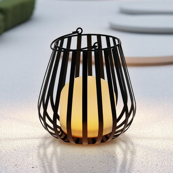 1.01 Lanterna In Metallo Con Luce Led Bianco Caldo Con 4 Led - Circa 23 X 20 Cm - Luce Da Giardino-image