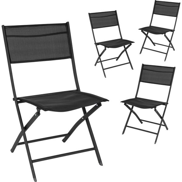 3.12 Sedia Pieghevole Da Balcone Con Schienale In Tessuto - Set Di 4 - Colore: Nero (4 Pezzi / 1 Scatola)-image