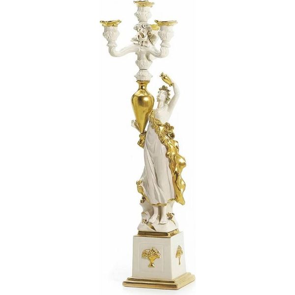 Casa Padrino Portacandele In Porcellana Barocca Lato Destro Bianco/Oro H. 68 Cm - Italy-image