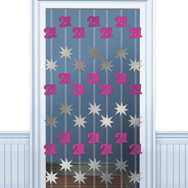 Amscan - Shimmer - Decorazione Per Porta, 21° Compleanno SG28408 (Taglia Unica) (Rosa/Bianco)-image