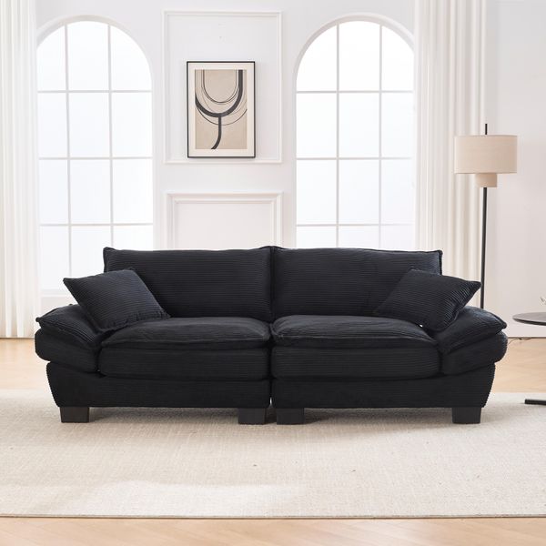 Lvhom Divano Doppio Con Cuscini, Divano A 2 Posti Con Sedute Profonde, Divano Imbottito Poltrona Chaise Longue Lounge Sofa, Per Soggiorno, Nero-image