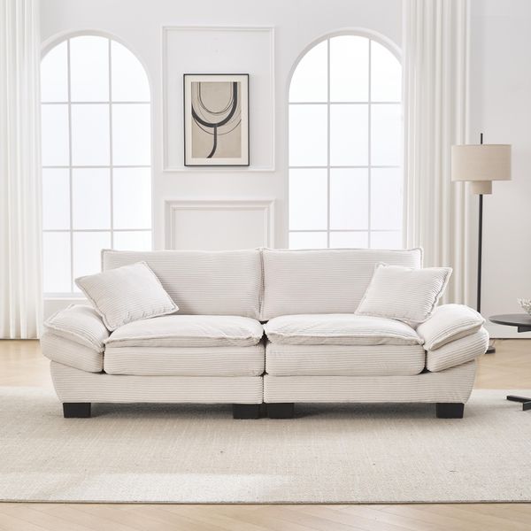 Lvhom Divano Doppio Con Cuscini, Divano A 2 Posti Con Sedute Profonde, Divano Imbottito Poltrona Chaise Longue Lounge Sofa, Per Soggiorno, Beige-image