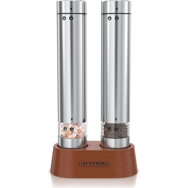 Set Macinae Pepe Elettrico Arendo, Macinino Per Spezie In Acciaio Inox, Macinino In Ceramica, In Continuo, Fino A 15 G, Supporto In Legno, Pepe/Sale/Erbe-image