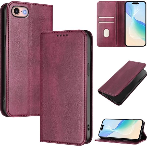 Custodia Per Iphone 6/7/8/SE 2020/Iphone Se 2022, Custodia In Pelle Vintage Con Protezione Rfid, Slot Per Schede, Supporto Rosso-image