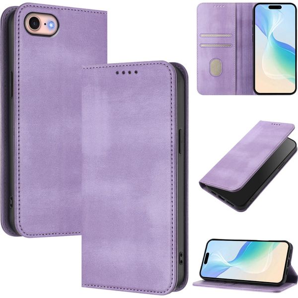 Custodia Per Iphone 6/7/8/SE 2020/Iphone Se 2022, Custodia In Pelle Vintage Con Protezione Rfid, Slot Per Schede, Supporto Viola-image