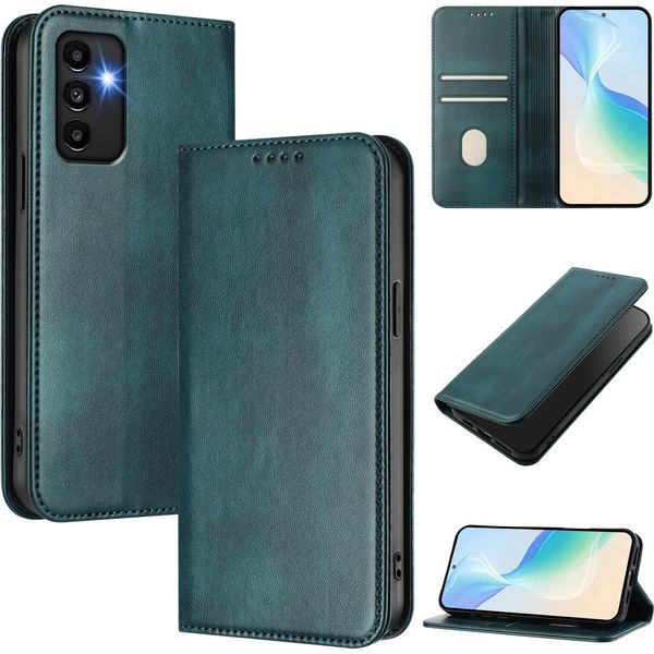 Custodia Per Samsung Galaxy A13/A04S/A04/M13 5G, Custodia In Pelle Vintage Con Protezione Rfid, Slot Per Carte, Supporto Verde-image