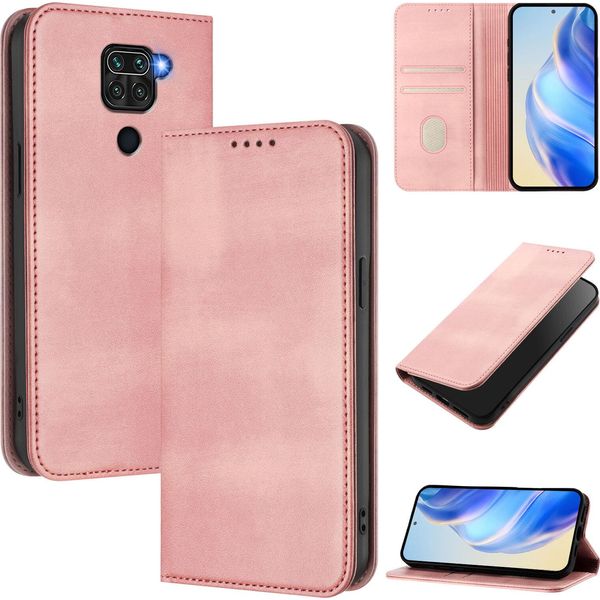 Custodia Per Xiaomi Redmi Note 9, Custodia In Pelle Vintage Con Protezione Rfid, Slot Per Schede, Supporto Rosa-image