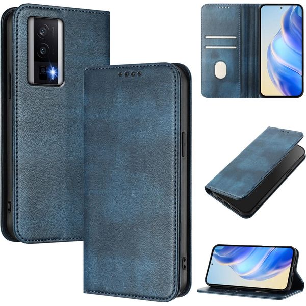 Custodia Per Xiaomi Poco F5 Pro/Redmi K60/K60 Pro, Custodia In Pelle Vintage Con Protezione Rfid, Slot Per Carte, Supporto Blu-image