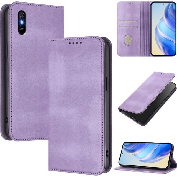 Custodia Per Xiaomi Redmi 9A, Custodia In Pelle Vintage Con Protezione Rfid, Slot Per Schede, Supporto Viola-image