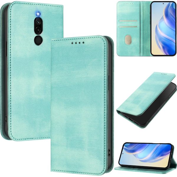 Custodia Per Xiaomi Redmi 8/Redmi 8A, Custodia In Pelle Vintage Con Protezione Rfid, Slot Per Carte, Supporto Turchese-image