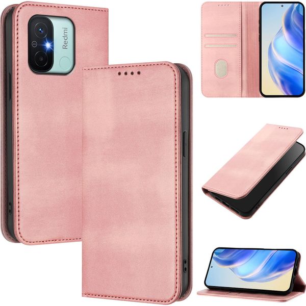 Custodia Per Xiaomi Redmi 12C, Custodia In Pelle Vintage Con Protezione Rfid, Slot Per Schede, Supporto Rosa-image