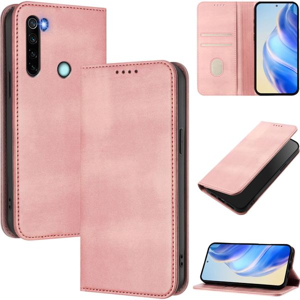 Custodia Per Xiaomi Redmi Note 8, Custodia In Pelle Vintage Con Protezione Rfid, Slot Per Schede, Supporto Rosa-image