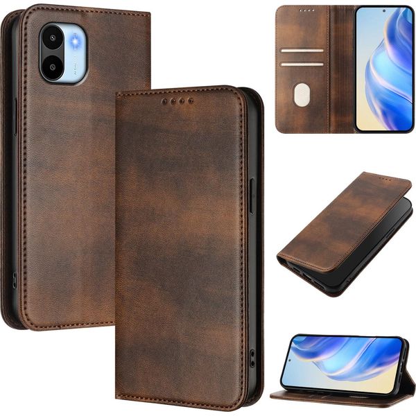 Custodia Per Xiaomi Redmi A1/Redmi A2, Custodia In Pelle Vintage Con Protezione Rfid, Slot Per Schede, Supporto Marrone-image