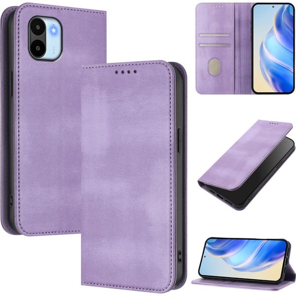 Custodia Per Xiaomi Redmi A1/Redmi A2, Custodia In Pelle Vintage Con Protezione Rfid, Slot Per Schede, Supporto Viola-image
